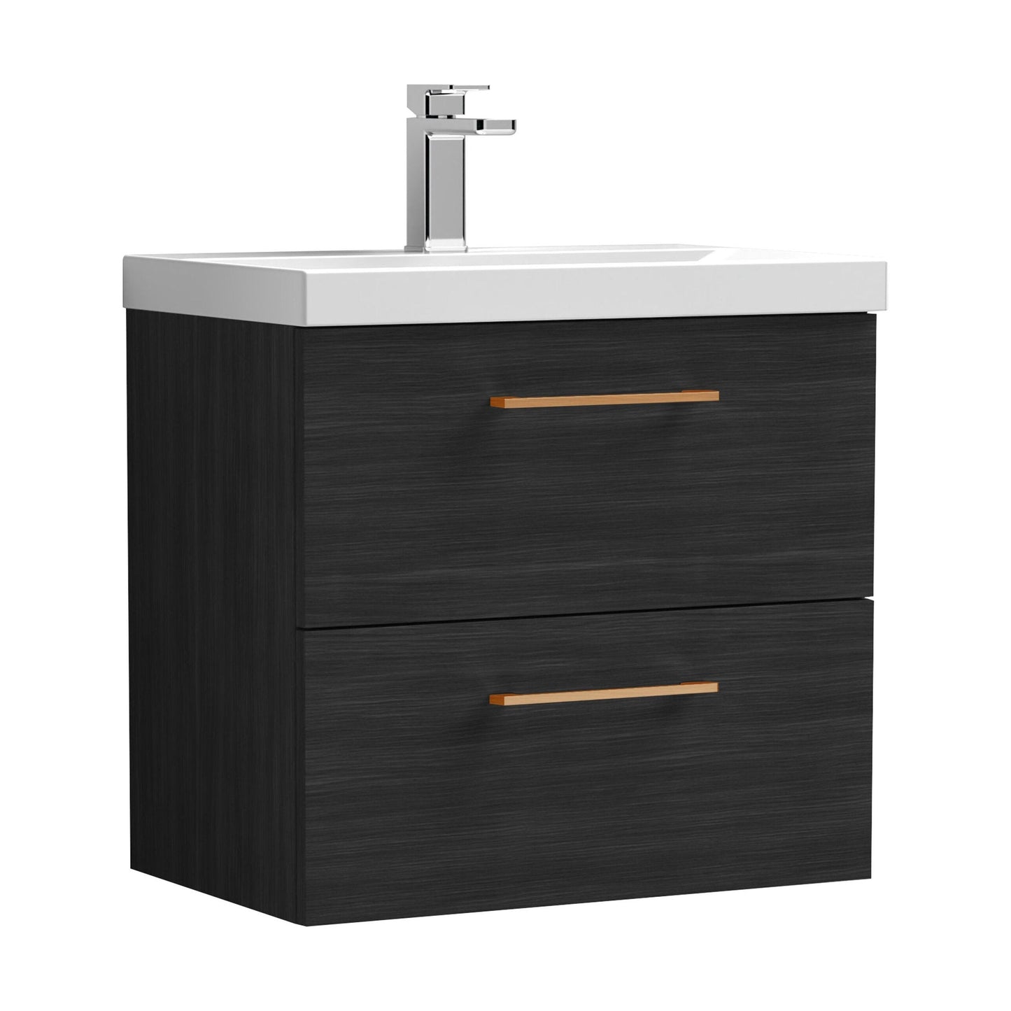 [BFLE624AH019] Bramshall Wall Hung 2 Drawer Vanity Unit with Mid-Edge Ceramic Basin - Choice of Colour, Handle Finish and Size - Cutout