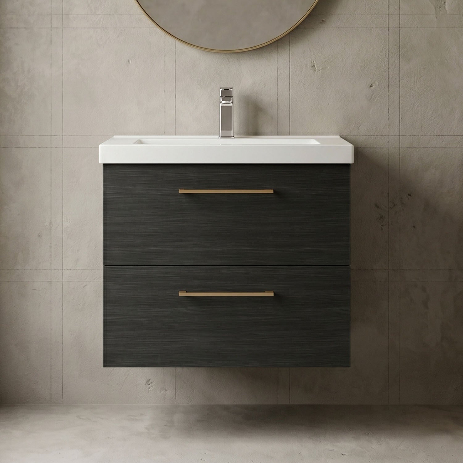 [BFLE624AH019] Bramshall Wall Hung 2 Drawer Vanity Unit with Mid-Edge Ceramic Basin - Choice of Colour, Handle Finish and Size - Silo