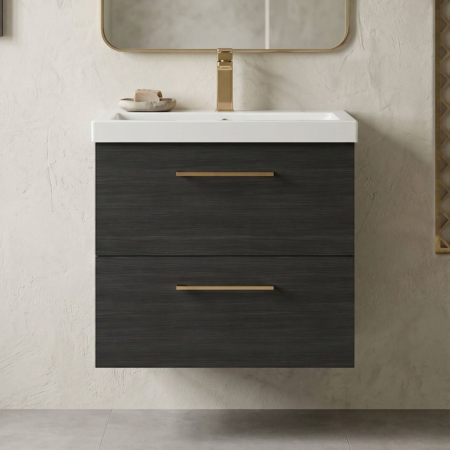 [BFLE624AH1516] Bramshall Wall Hung 2 Drawer Vanity Unit with Mid-Edge Ceramic Basin - Choice of Colour, Handle Finish and Size - Silo