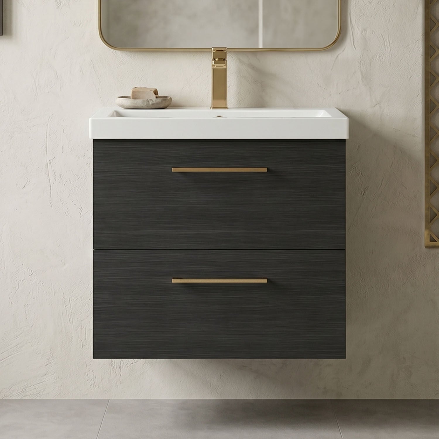 [BFLE624AH1516] Bramshall Wall Hung 2 Drawer Vanity Unit with Mid-Edge Ceramic Basin - Choice of Colour, Handle Finish and Size - Silo