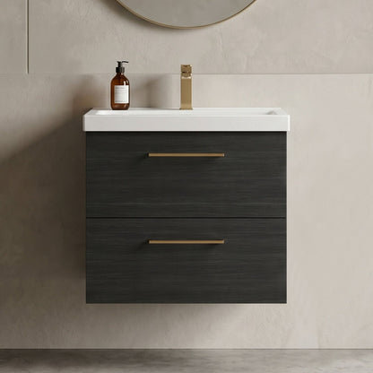 [BFLE624AH716] Bramshall Wall Hung 2 Drawer Vanity Unit with Mid-Edge Ceramic Basin - Choice of Colour, Handle Finish and Size - Silo