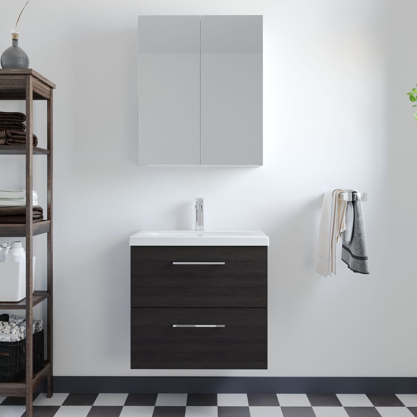 [BFLE624A] Bramshall Wall Hung 2 Drawer Vanity Unit with Mid-Edge Ceramic Basin - Choice of Colour, Handle Finish and Size - Lifestyle 1