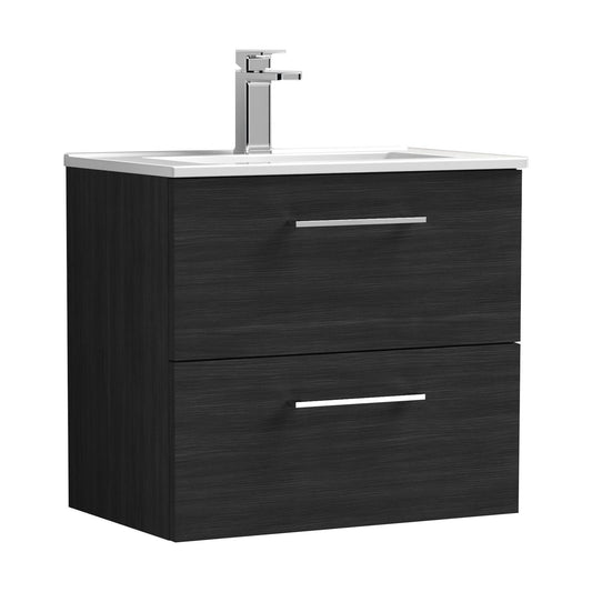 [BFLE624B] Balterley  Contemporary Bathroom 2 Soft Close Drawer & Minimalist Wall Hung Vanity Unit Basin, Charcoal Black, 600mm - Cutout