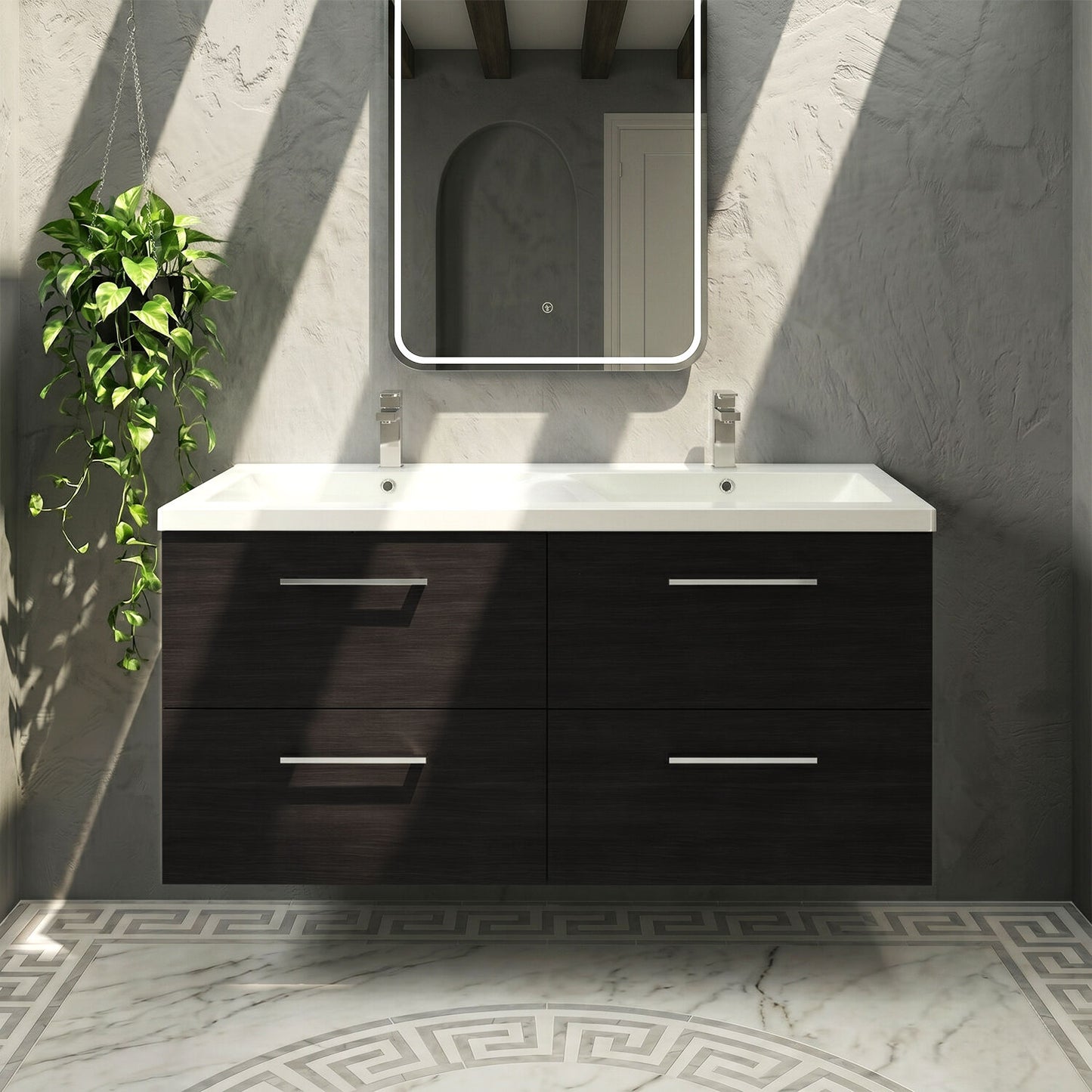 [BFLE624F2] Balterley Level 1200mm Wall Hung 4-Drawer Vanity Unit with Double Basin for Modern Bathroom Storage - Gloss White - Silo