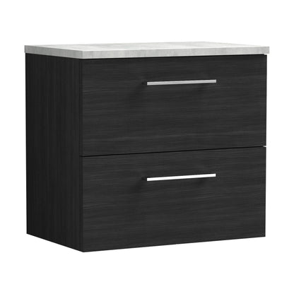 [BFLE624LBG] Balterley Level 600mm Wall Hung 2 Drawer Vanity Unit with Laminate Worktop for Modern Bathroom Storage - Charcoal Black - Cutout