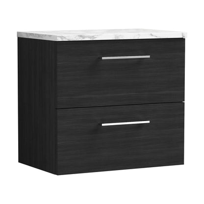 [BFLE624LCM] Balterley Level 600mm Wall Hung 2 Drawer Vanity Unit & Laminate Worktop for Modern Bathroom Storage - Charcoal Black - Cutout