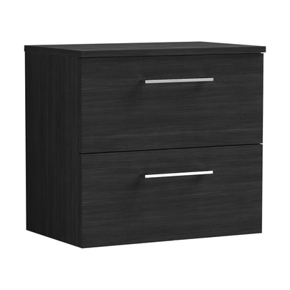 [BFLE624W] Balterley Level Modern Bathroom 2 Soft Close Drawer Wall Hung Vanity Unit with Worktop, Charcoal Black, 600 mm - Cutout