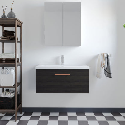 [BFLE625AH019] Bramshall Wall Hung 1 Drawer Vanity Unit with Mid-Edge Ceramic Basin - Choice of Colour, Handle Finish and Size - Lifestyle 1