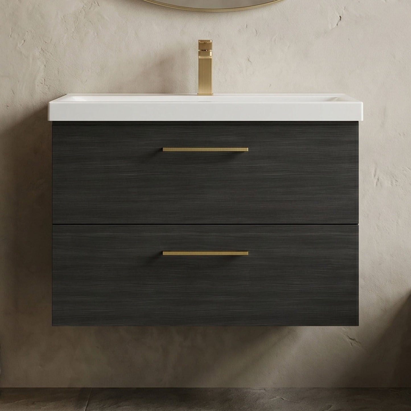 [BFLE626AH017] Bramshall Wall Hung 2 Drawer Vanity Unit with Mid-Edge Ceramic Basin - Choice of Colour, Handle Finish and Size - Silo