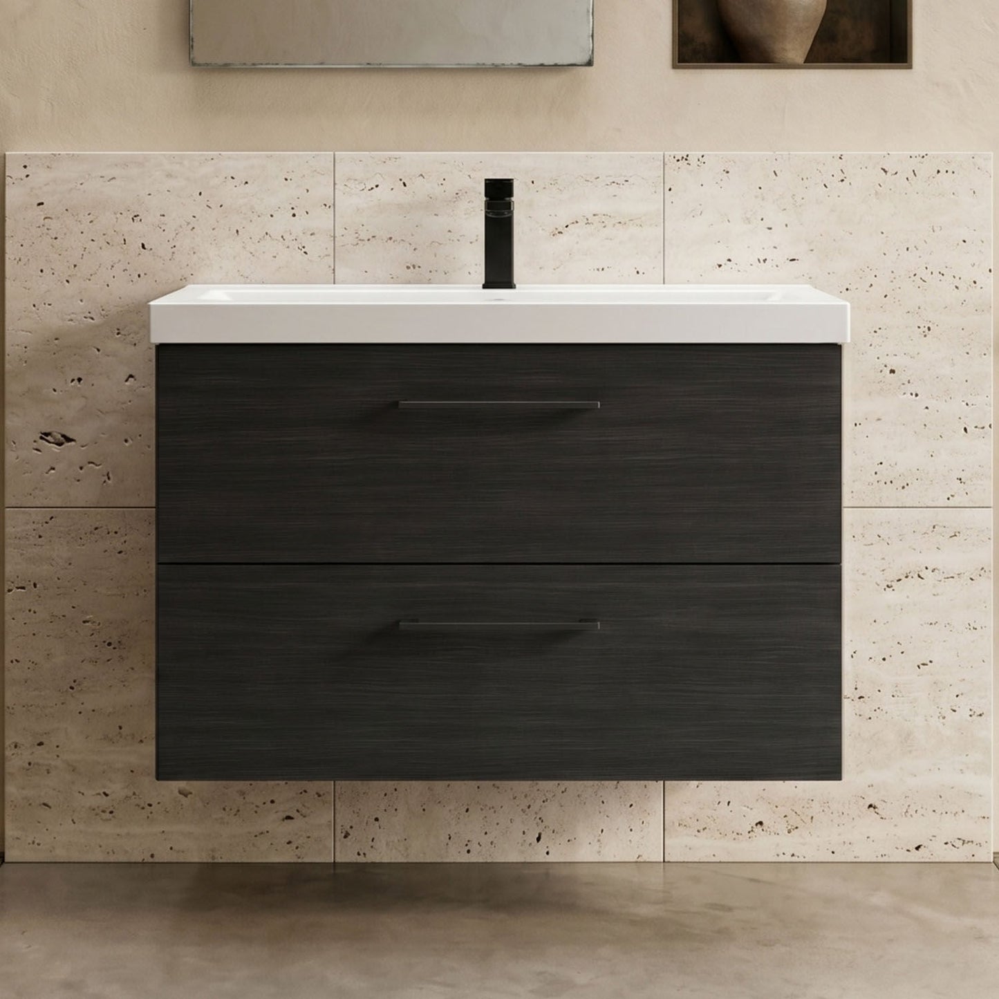 [BFLE626AH018] Bramshall Wall Hung 2 Drawer Vanity Unit with Mid-Edge Ceramic Basin - Choice of Colour, Handle Finish and Size - Silo