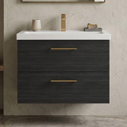[BFLE626AH1516] Bramshall Wall Hung 2 Drawer Vanity Unit with Mid-Edge Ceramic Basin - Choice of Colour, Handle Finish and Size - Silo