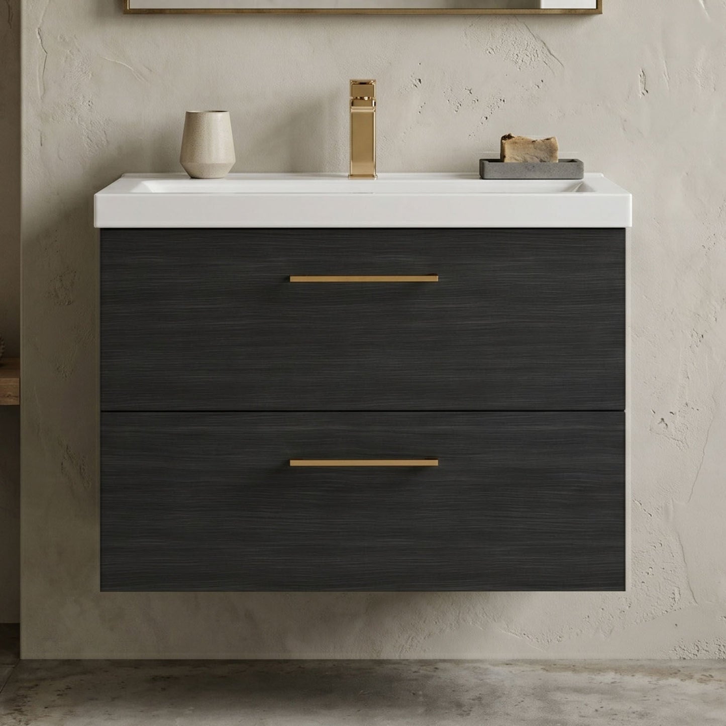 [BFLE626AH1516] Bramshall Wall Hung 2 Drawer Vanity Unit with Mid-Edge Ceramic Basin - Choice of Colour, Handle Finish and Size - Silo