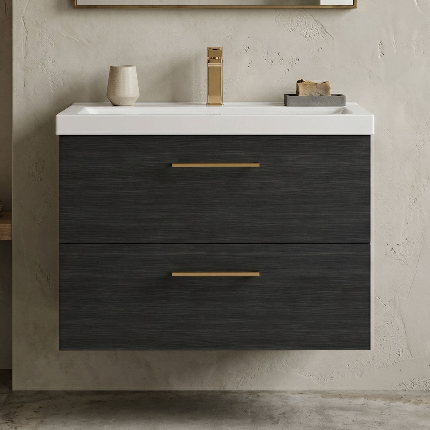 [BFLE626AH1516] Bramshall Wall Hung 2 Drawer Vanity Unit with Mid-Edge Ceramic Basin - Choice of Colour, Handle Finish and Size - Silo