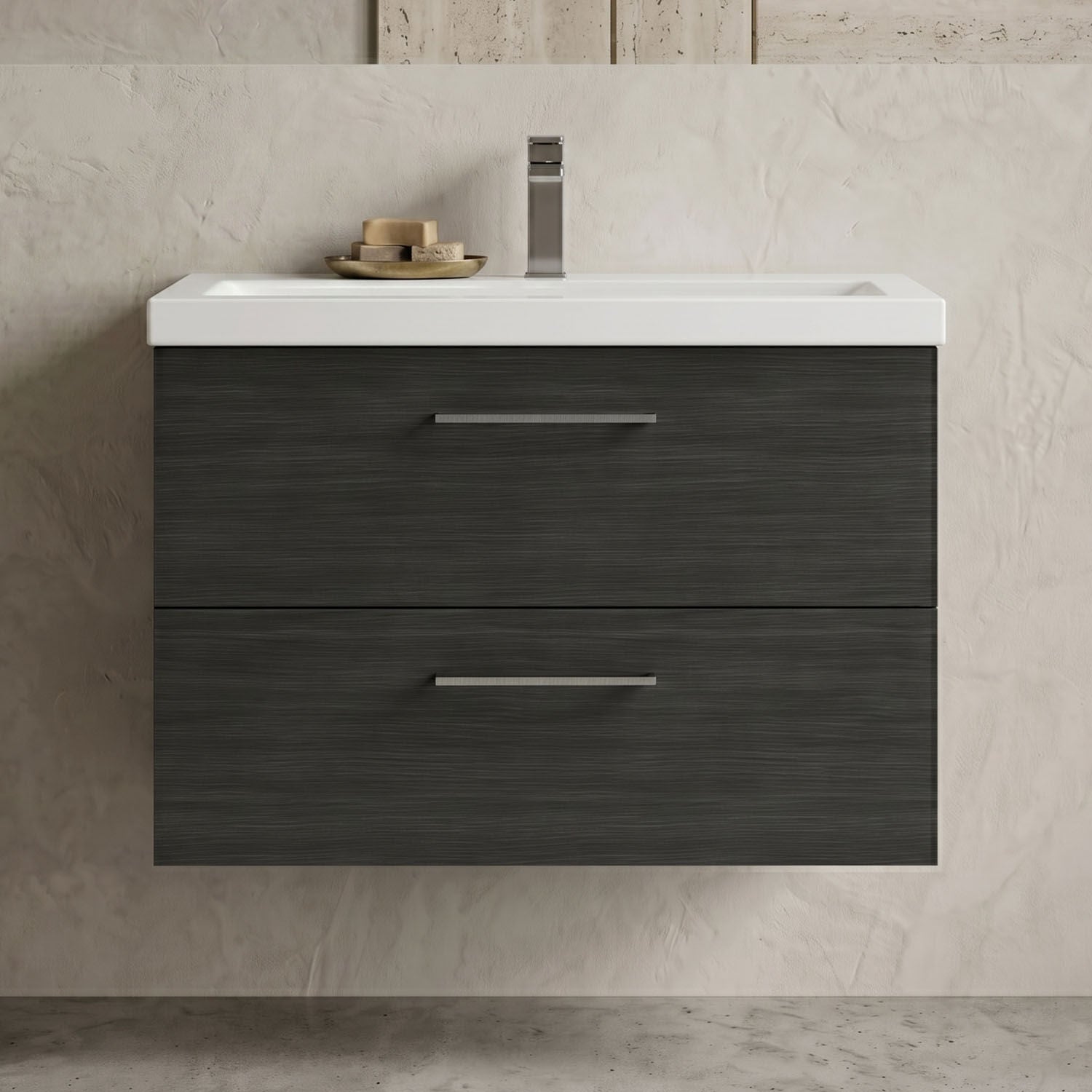 [BFLE626AH716] Bramshall Wall Hung 2 Drawer Vanity Unit with Mid-Edge Ceramic Basin - Choice of Colour, Handle Finish and Size - Silo