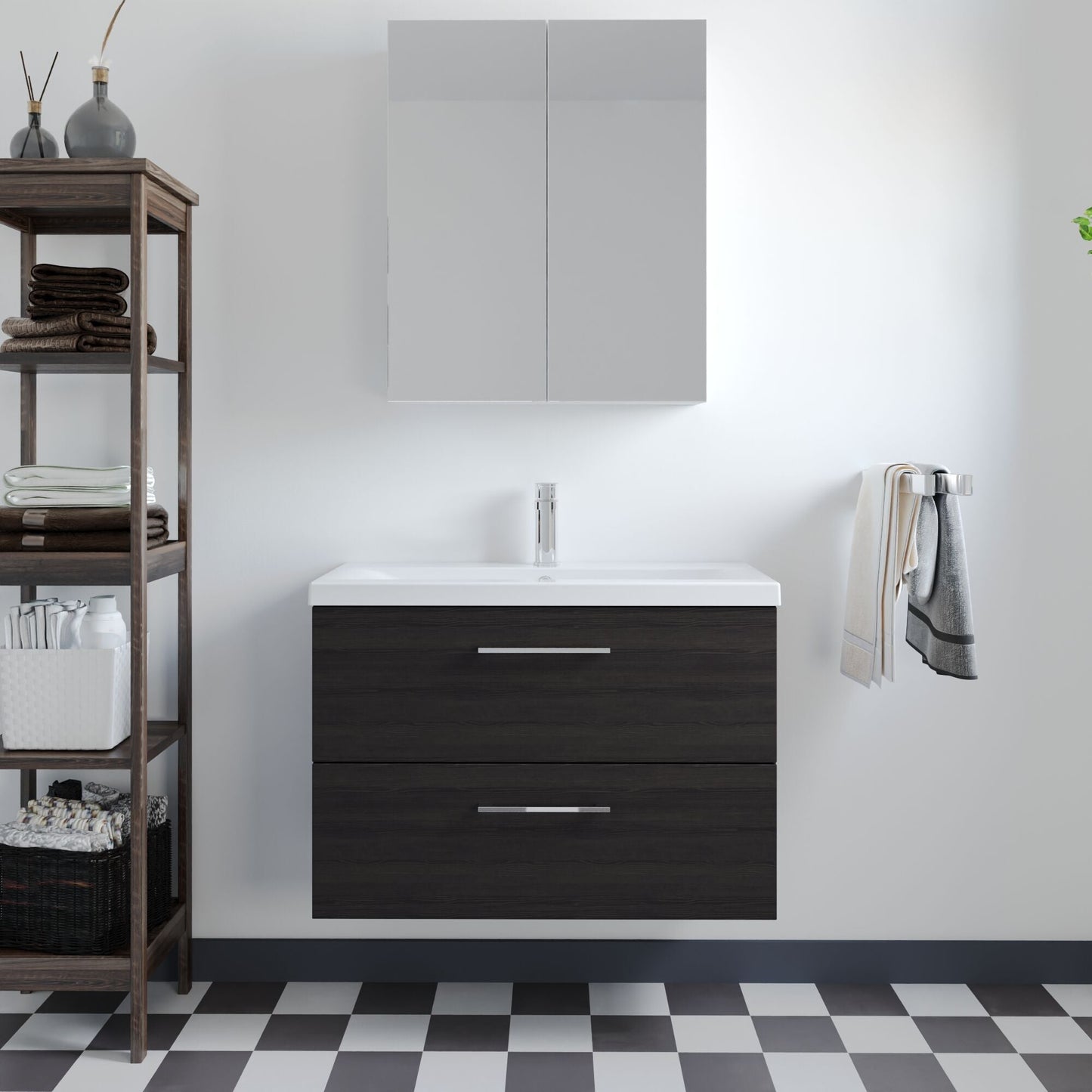[BFLE626A] Bramshall Wall Hung 2 Drawer Vanity Unit with Mid-Edge Ceramic Basin - Choice of Colour, Handle Finish and Size - Lifestyle 1