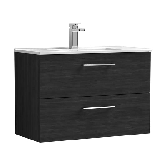 [BFLE626B] Balterley  Contemporary Bathroom 2 Soft Close Drawer & Minimalist Wall Hung Vanity Unit Basin, Charcoal Black, 800mm - Cutout