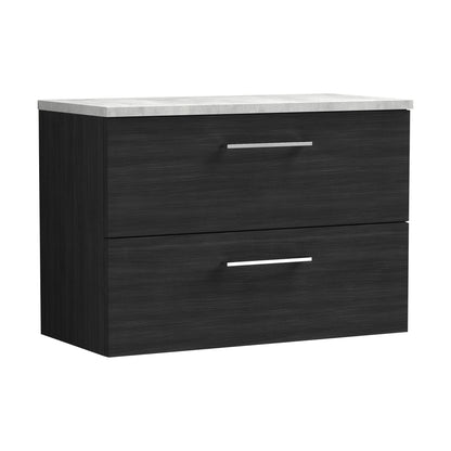 [BFLE626LBG] Balterley Level 800mm Wall Hung 2 Drawer Vanity Unit with Laminate Worktop for Modern Bathroom Storage - Charcoal Black - Cutout