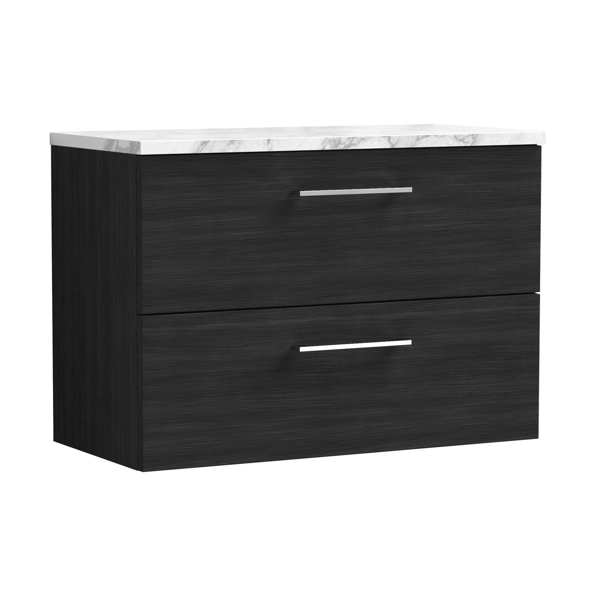 [BFLE626LCM] Balterley Level 800mm Wall Hung 2 Drawer Vanity Unit & Laminate Worktop for Modern Bathroom Storage - Charcoal Black - Cutout