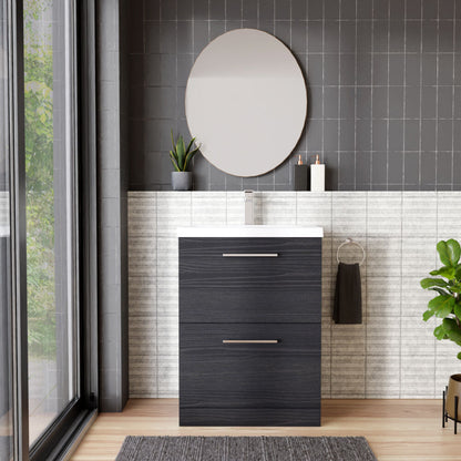 [BFLE633A] Balterley Contemporary Bathroom Floor Standing 2 Soft-Close Drawer Vanity Unit & Mid-Edge Basin, Charcoal Black, 600 mm - Lifestyle 1