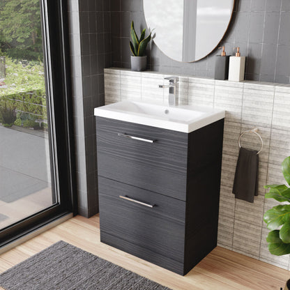 [BFLE633A] Balterley Contemporary Bathroom Floor Standing 2 Soft-Close Drawer Vanity Unit & Mid-Edge Basin, Charcoal Black, 600 mm - Lifestyle 3