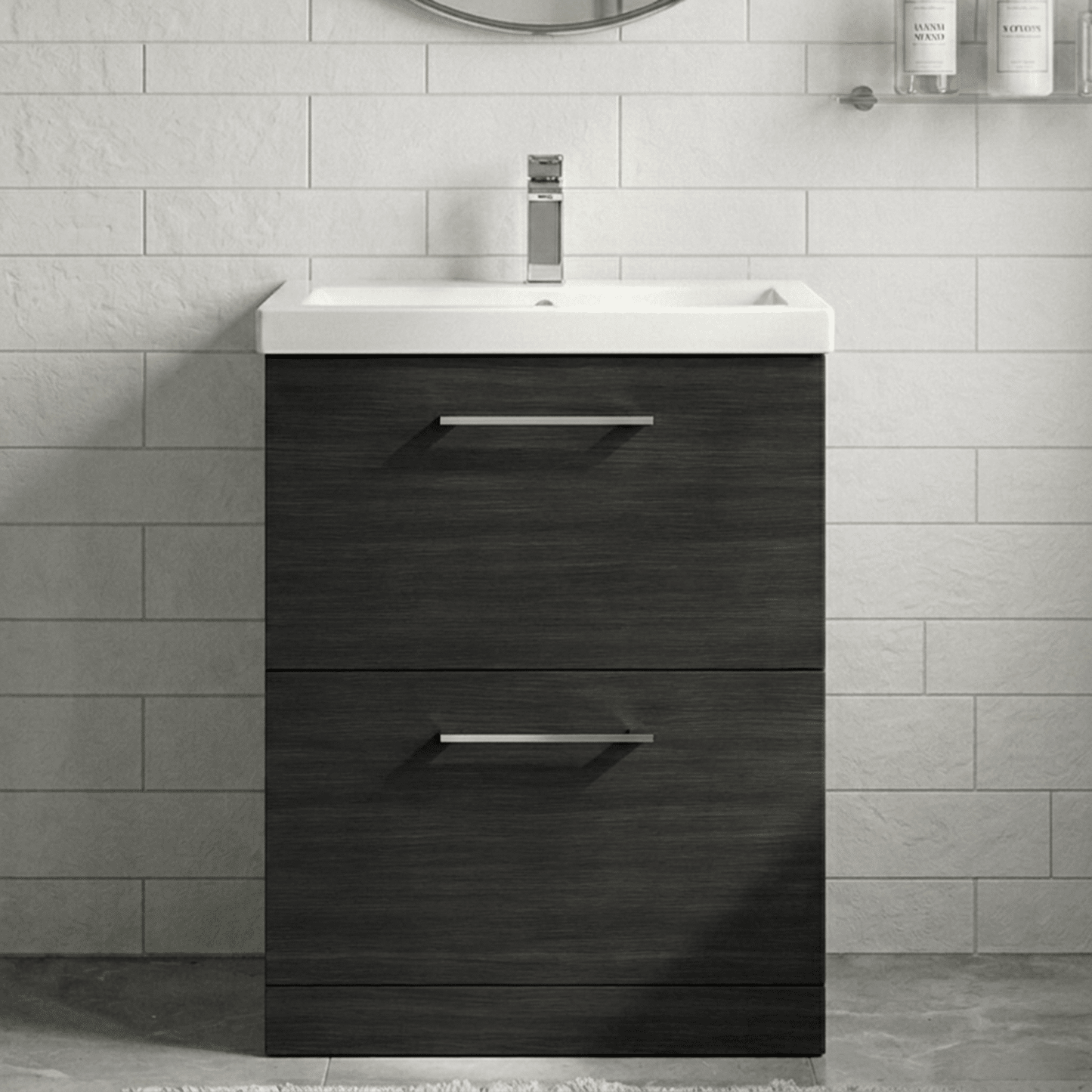 [BFLE633A] Balterley Contemporary Bathroom Floor Standing 2 Soft-Close Drawer Vanity Unit & Mid-Edge Basin, Charcoal Black, 600 mm - Silo
