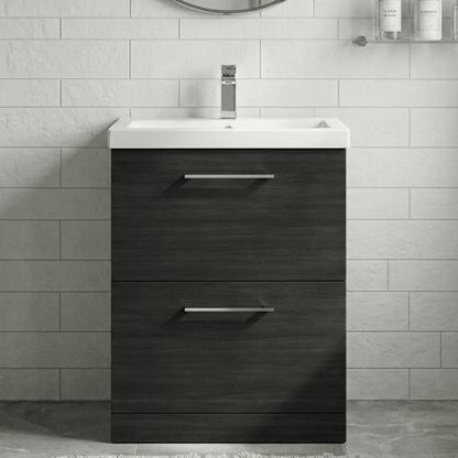 [BFLE633A] Balterley Contemporary Bathroom Floor Standing 2 Soft-Close Drawer Vanity Unit & Mid-Edge Basin, Charcoal Black, 600 mm - Silo