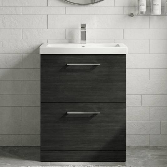 [BFLE633A] Balterley Contemporary Bathroom Floor Standing 2 Soft-Close Drawer Vanity Unit & Mid-Edge Basin, Charcoal Black, 600 mm - Silo