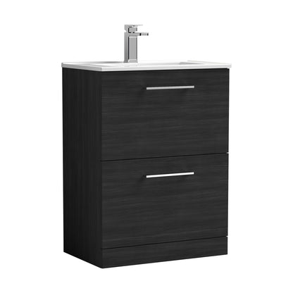 [BFLE633B] Balterley  Contemporary Bathroom 2 Soft Close Drawer & Minimalist Floor Standing Vanity Unit Basin, Charcoal Black, 600mm - Cutout