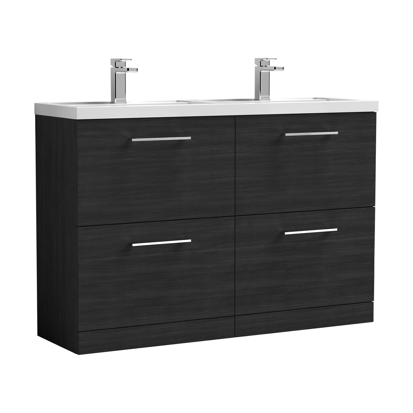 [BFLE633C2] Balterley Level 1200mm Floor Standing 4 Drawer Vanity Unit with Double Basin, Handles & Overflow for Bathroom Storage Gloss White - Cutout