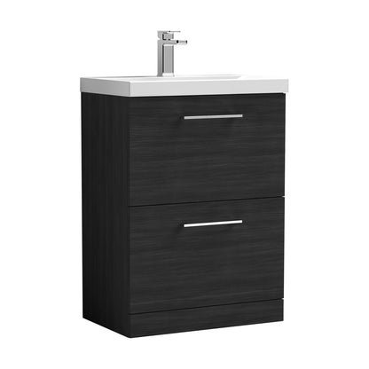 [BFLE633D] Balterley  Modern Bathroom 2 Soft Close Drawer Floor Standing Vanity Unit & Thin-Edge Basin, Charcoal Black, 600mm - Cutout