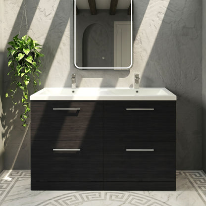 [BFLE633F2] Balterley Level 1200mm Floor Standing 4 Drawer Vanity Unit with Double Basin, Handles & Overflow for Bathroom Storage Gloss White - Silo