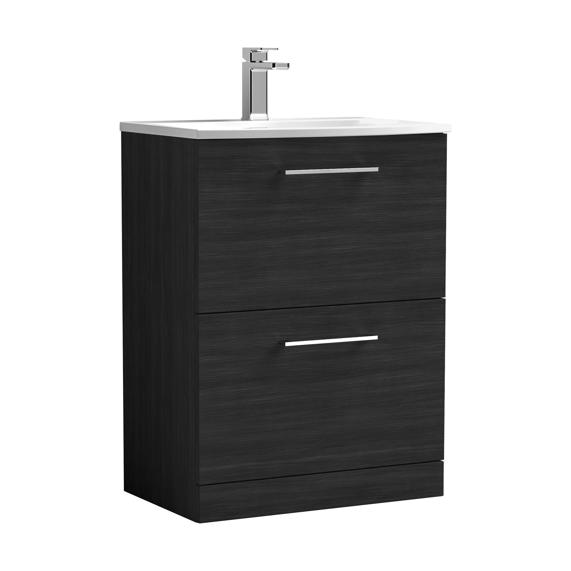 [BFLE633G] Balterley  Modern Bathroom 2 Soft Close Drawer Floor Standing Vanity & Curved Basin, Charcoal Black, 600mm - Cutout