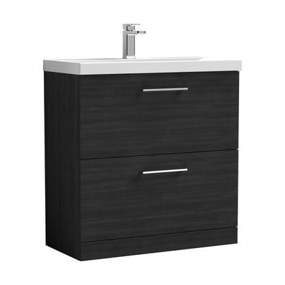 [BFLE635A] Balterley Contemporary Bathroom Floor Standing 2 Soft-Close Drawer Vanity Unit & Mid-Edge Basin, Charcoal Black, 800 mm - Cutout