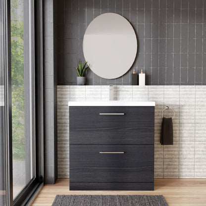 [BFLE635A] Balterley Contemporary Bathroom Floor Standing 2 Soft-Close Drawer Vanity Unit & Mid-Edge Basin, Charcoal Black, 800 mm - Lifestyle 1