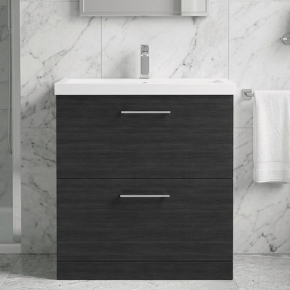 [BFLE635A] Balterley Contemporary Bathroom Floor Standing 2 Soft-Close Drawer Vanity Unit & Mid-Edge Basin, Charcoal Black, 800 mm - Silo