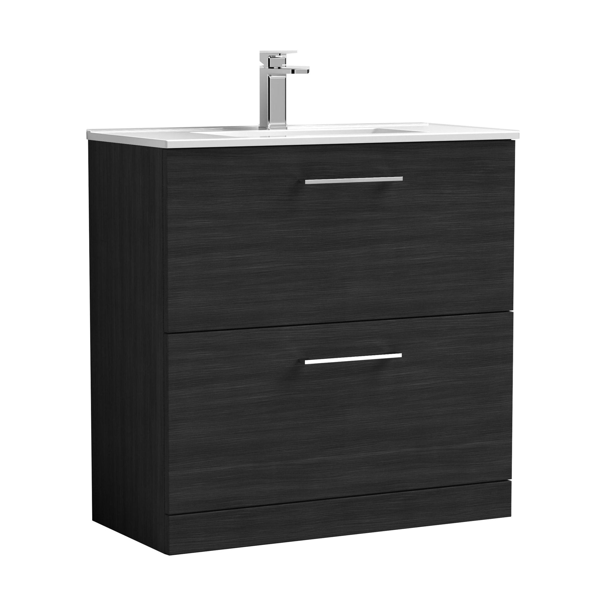[BFLE635B] Balterley  Contemporary Bathroom 2 Soft Close Drawer & Minimalist Floor Standing Vanity Unit Basin, Charcoal Black, 800mm - Cutout