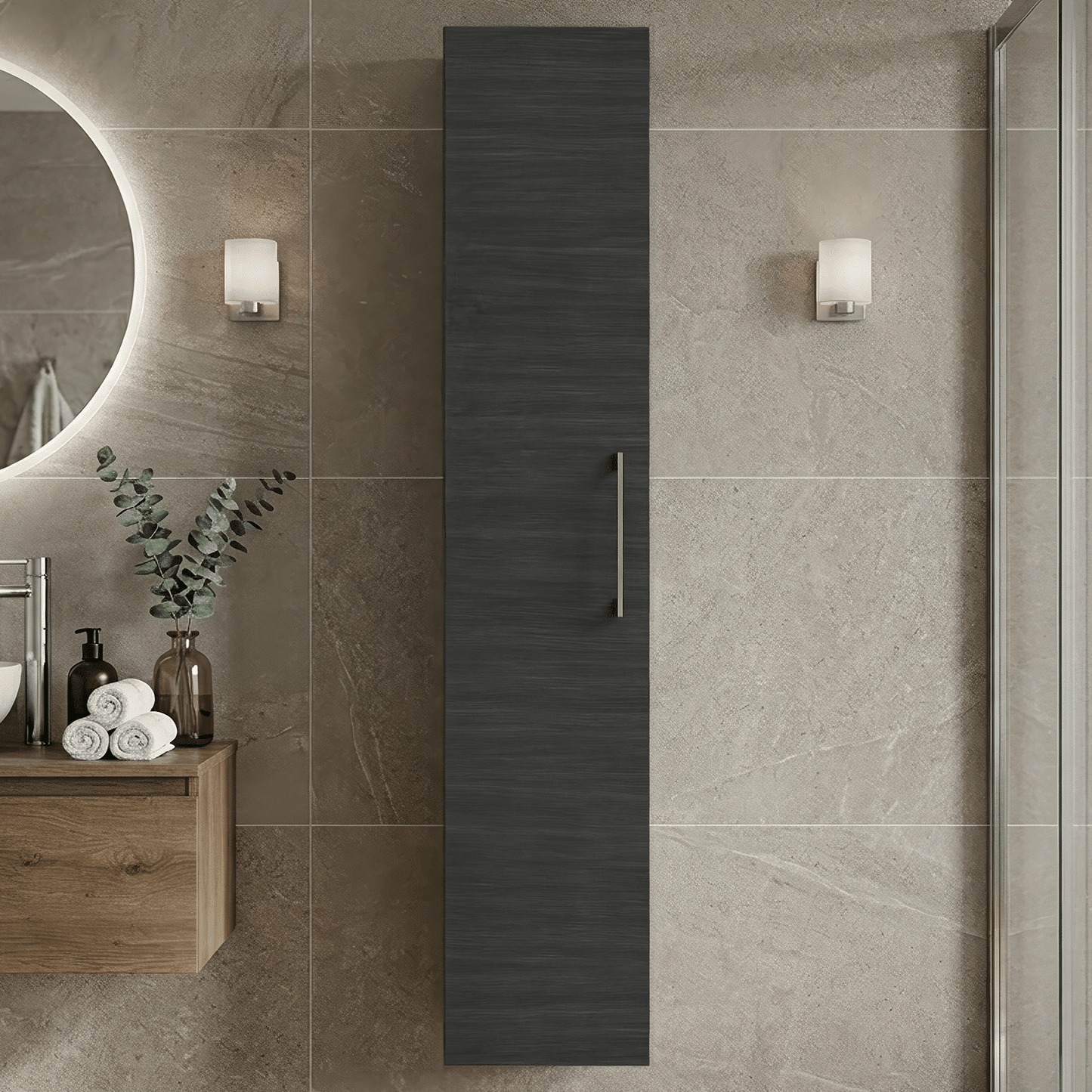 [BFLE661NH716] Bramshall 300mm Wall Hung 1 Door Tall Unit - Choice of Colour and Handle Finish - Silo