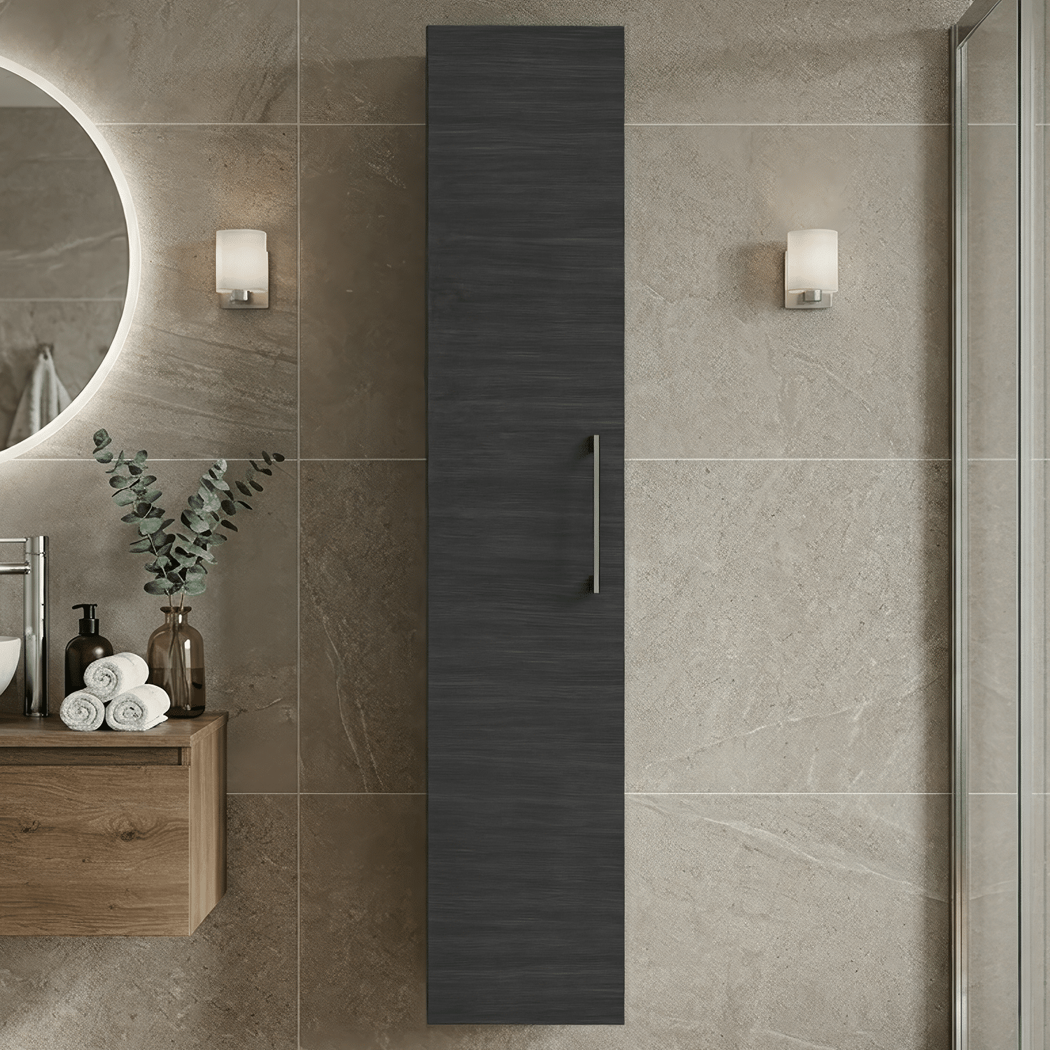 [BFLE661NH716] Bramshall 300mm Wall Hung 1 Door Tall Unit - Choice of Colour and Handle Finish - Silo
