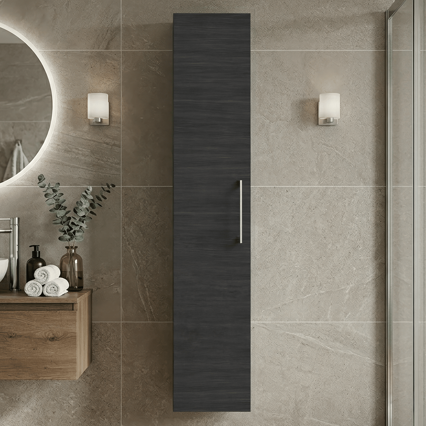 [BFLE661N] Bramshall 300mm Wall Hung 1 Door Tall Unit - Choice of Colour and Handle Finish - Silo