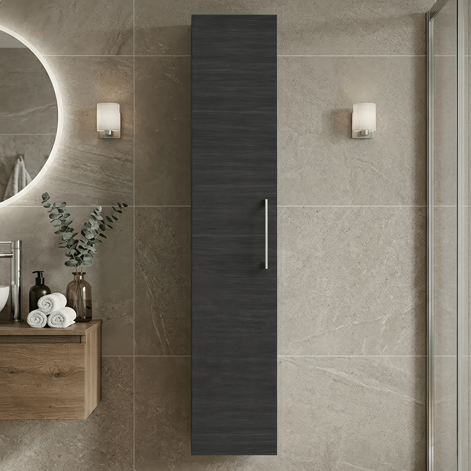 [BFLE661N] Bramshall 300mm Wall Hung 1 Door Tall Unit - Choice of Colour and Handle Finish - Silo