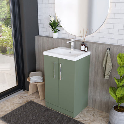 [BFLE801A] Contemporary Floor Standing Vanity Unit with Mid-Edge Basin, Choice of Size - Lifestyle 3