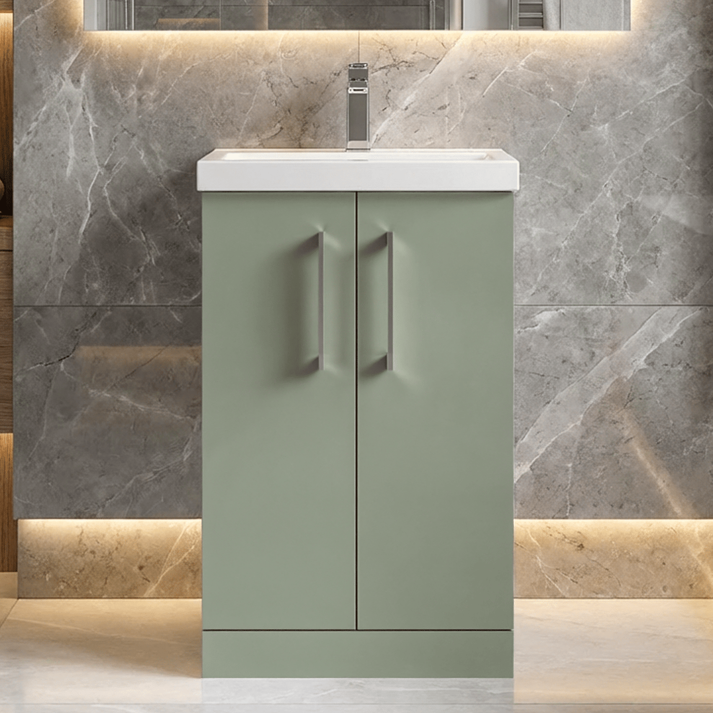 [BFLE801A] Contemporary Floor Standing Vanity Unit with Mid-Edge Basin, Choice of Size - Silo
