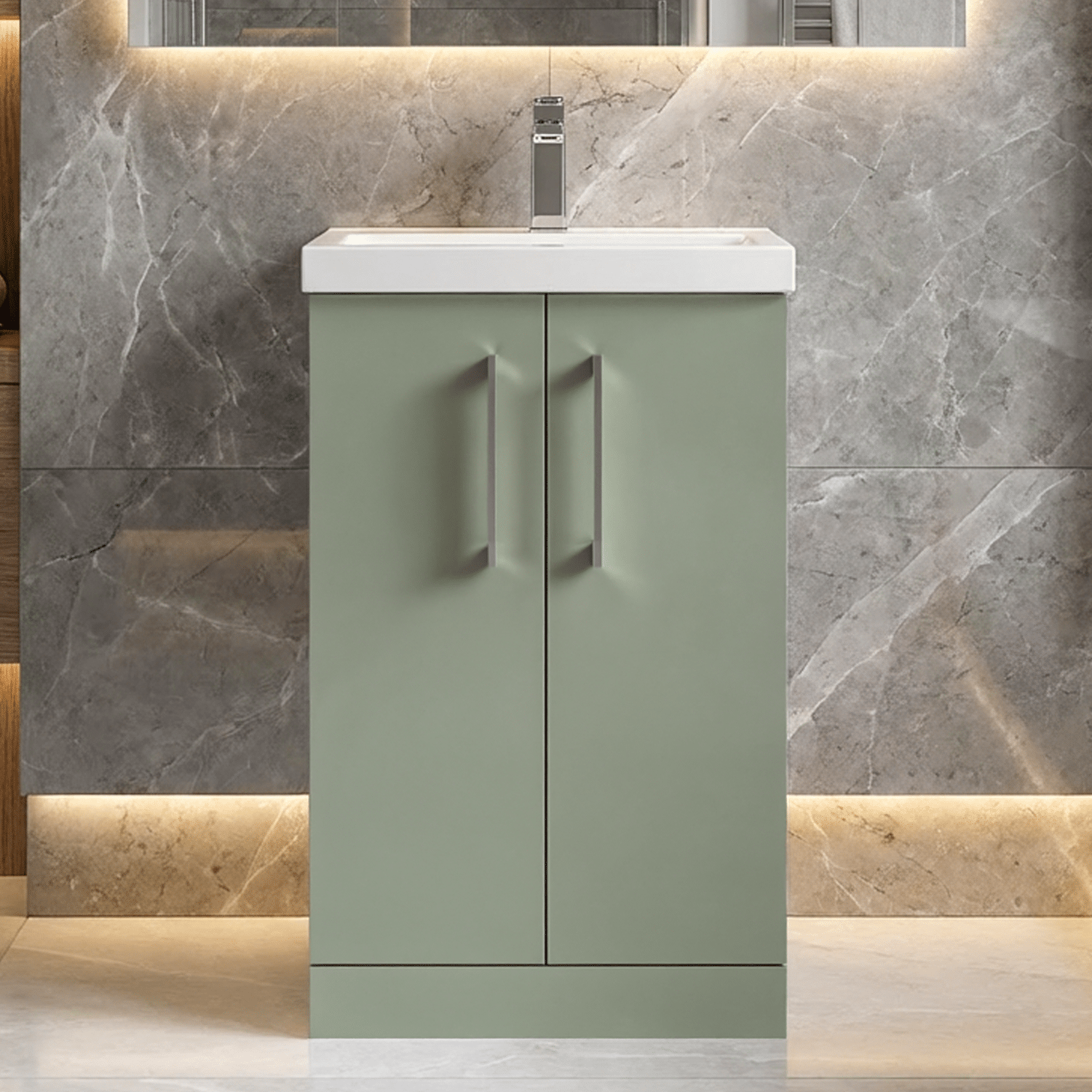 [BFLE801A] Contemporary Floor Standing Vanity Unit with Mid-Edge Basin, Choice of Size - Silo