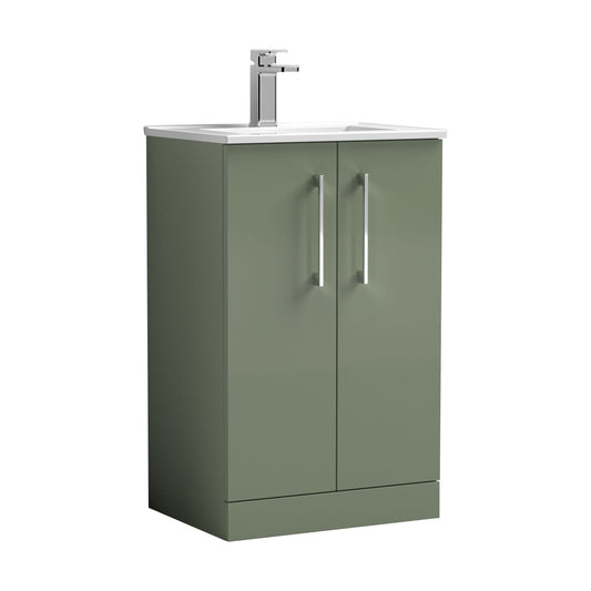 [BFLE801B] Balterley  Contemporary Bathroom 2 Soft Close Door & Minimalist Floor Standing Vanity Unit Basin, Satin Green, 500mm - Cutout