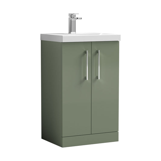 [BFLE801D] Balterley  Contemporary Bathroom 2-Door Floor-Standing Thin-Edge Vanity Unit Basin, Satin Green, 500mm - Cutout