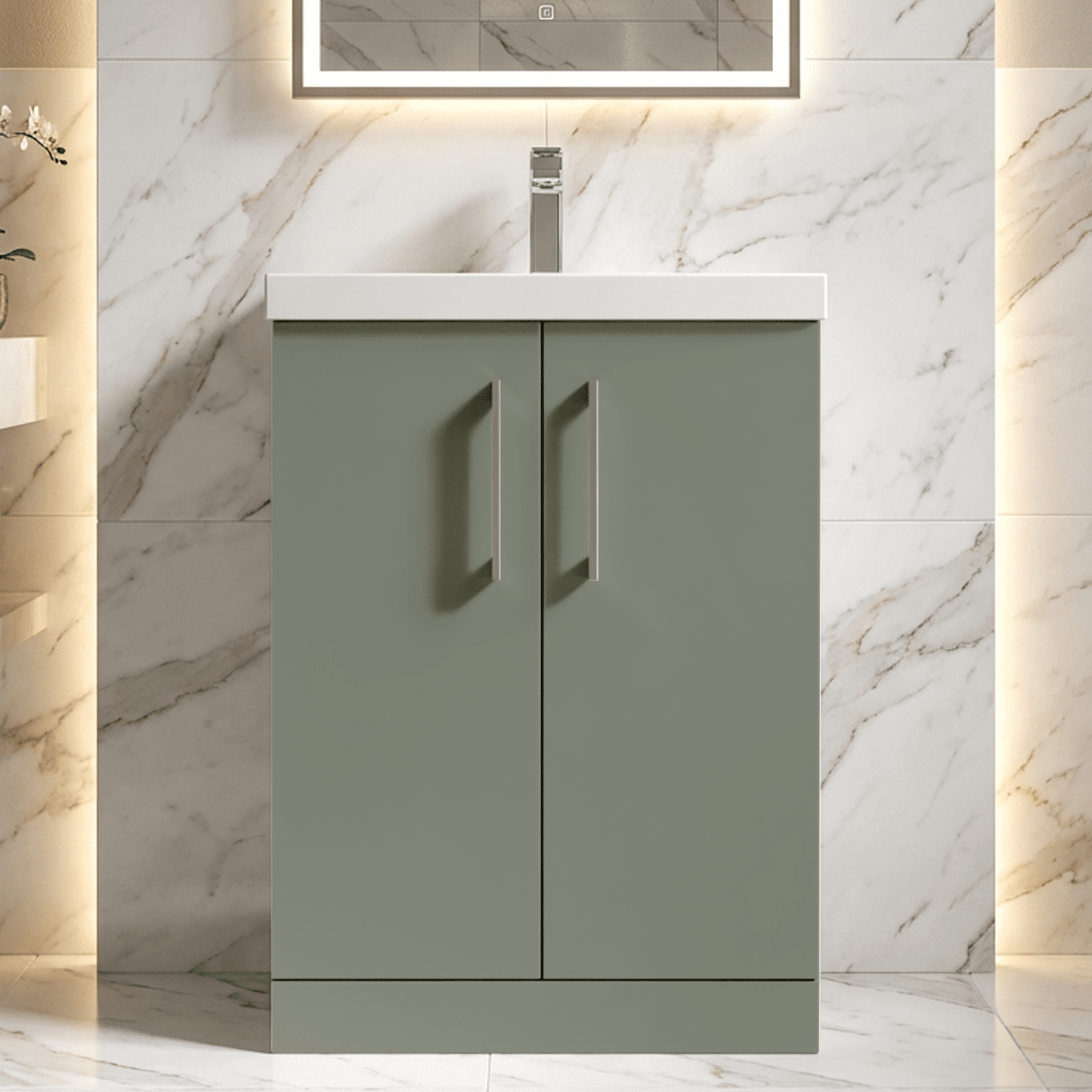 [BFLE803A] Contemporary Floor Standing Vanity Unit with Mid-Edge Basin, Choice of Size - Silo