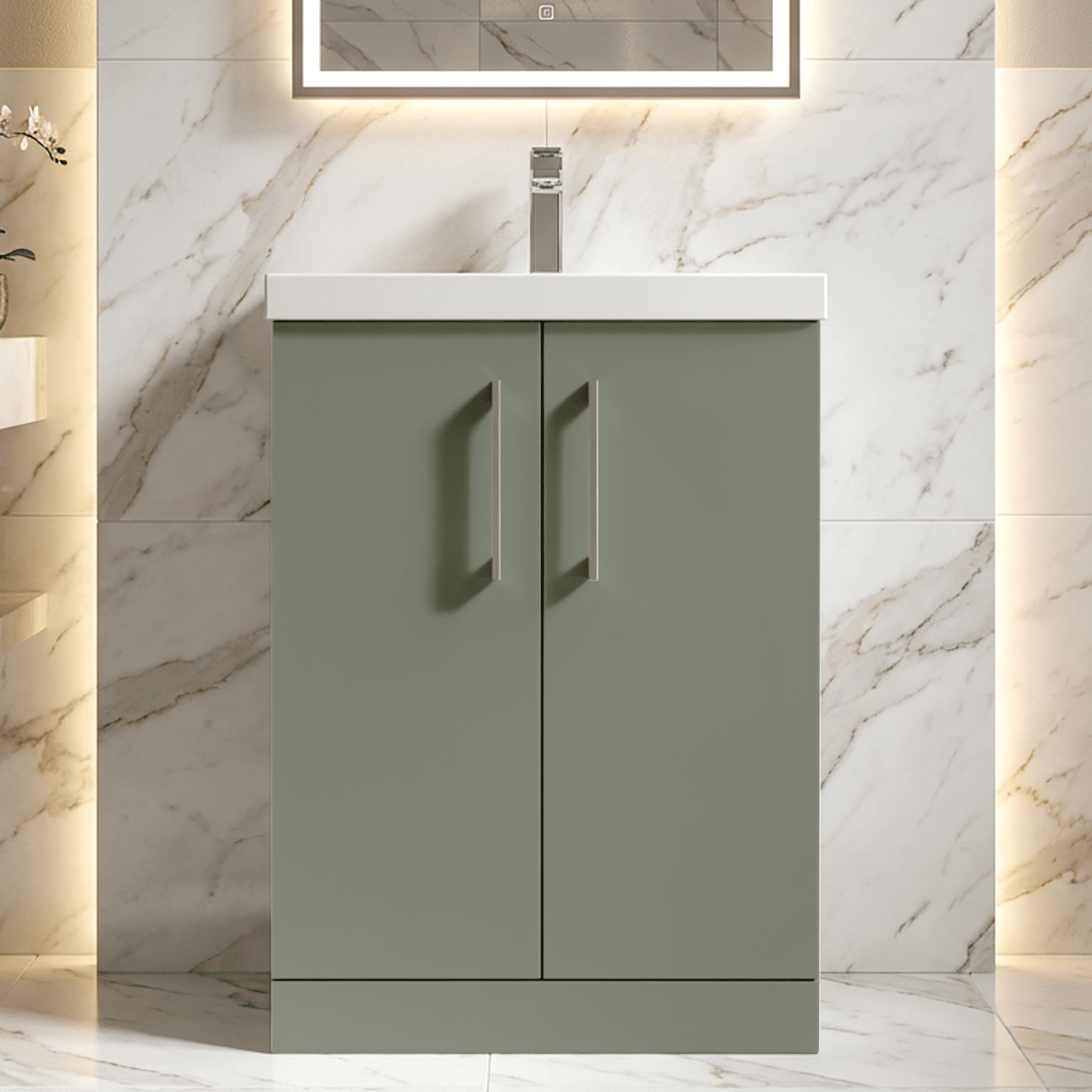 [BFLE803A] Contemporary Floor Standing Vanity Unit with Mid-Edge Basin, Choice of Size - Silo