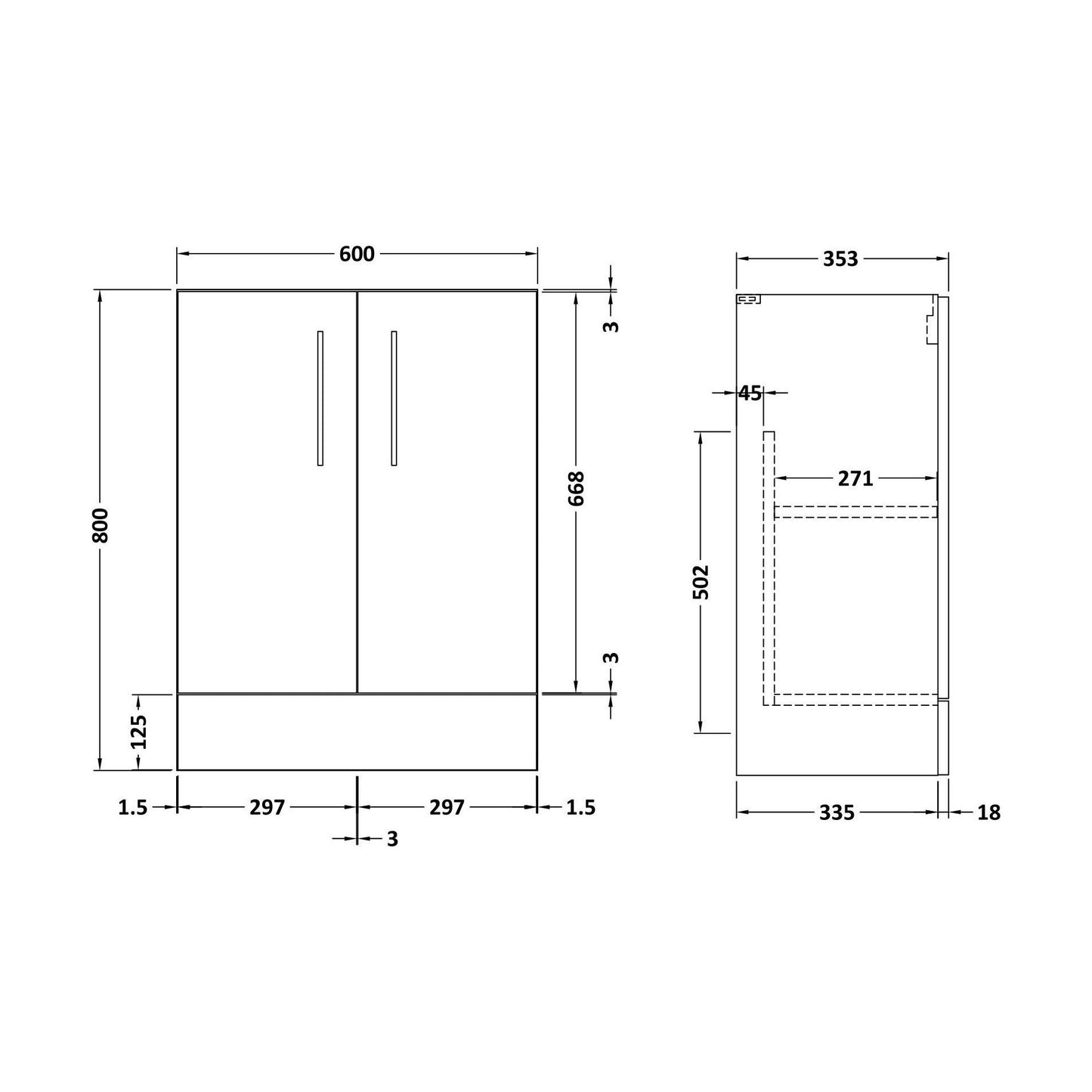 [BFLE803C] 600 FS 2-DOOR UNIT (335 DEEP) - Technical Drawing