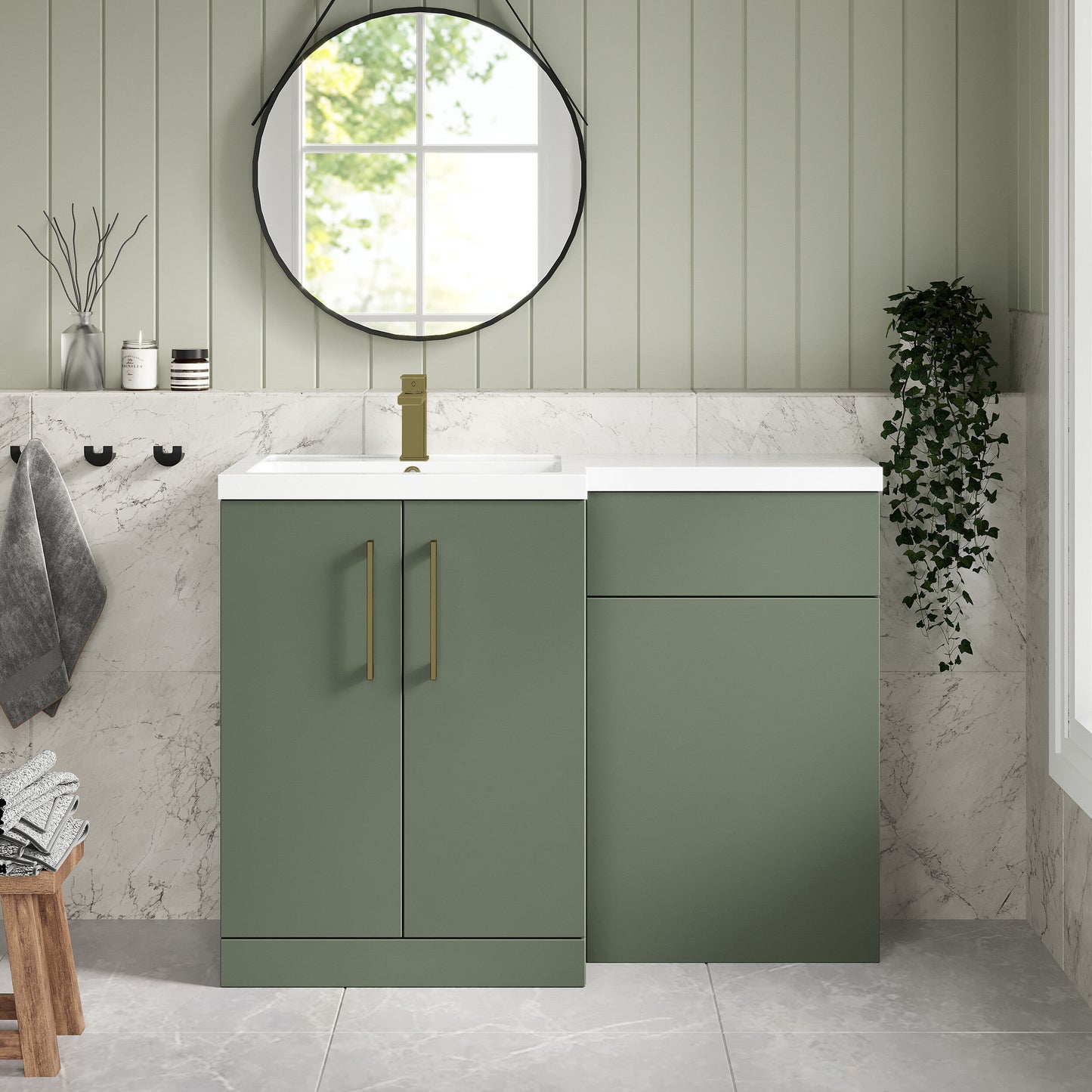 [BFLE811LH017] Bramshall Combination Vanity Unit with Basin & WC, Left Hand, 1100mm x 390mm - Choice of Colour and Handle Finish - Lifestyle 1