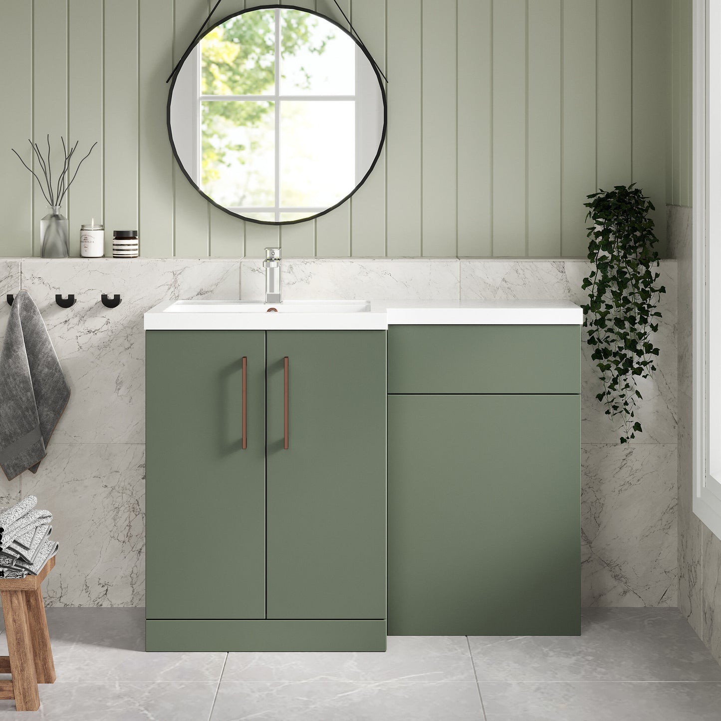 [BFLE811LH019] Bramshall Combination Vanity Unit with Basin & WC, Left Hand, 1100mm x 390mm - Choice of Colour and Handle Finish - Lifestyle 1
